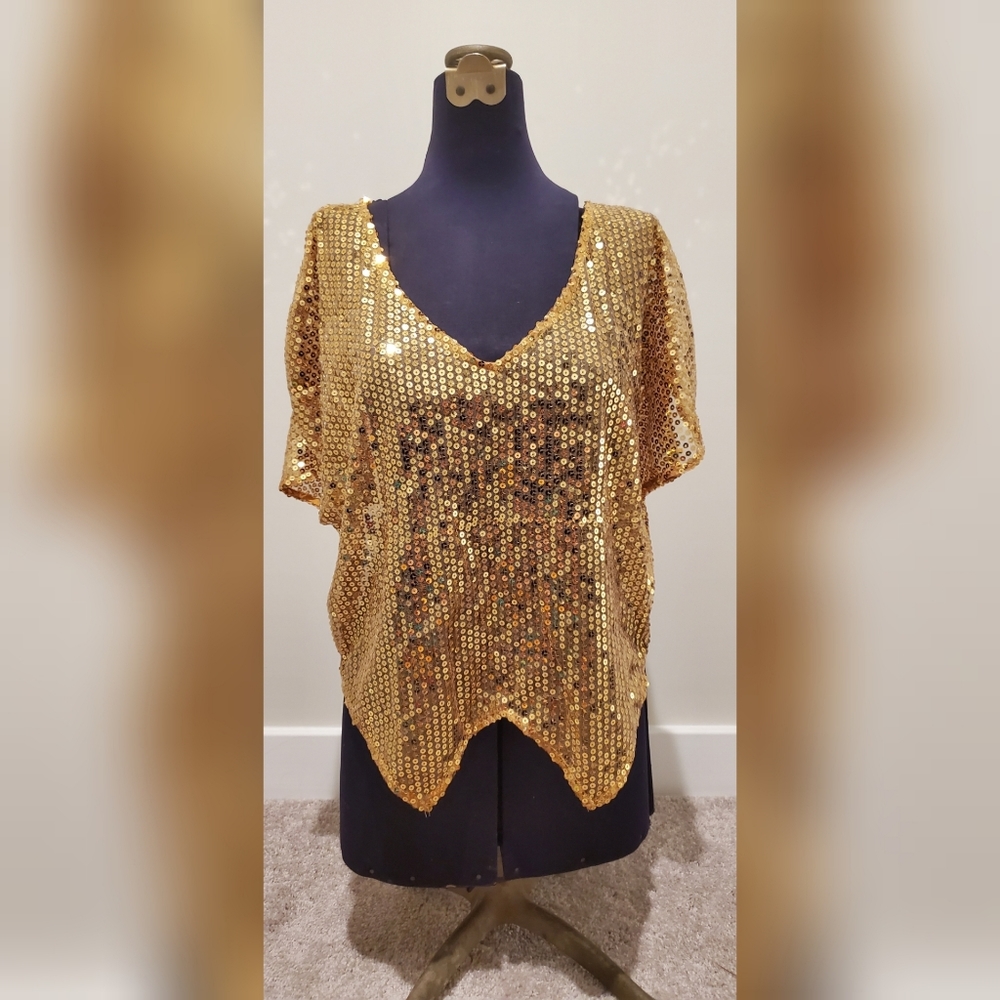 free people gold sequin top nwt medium